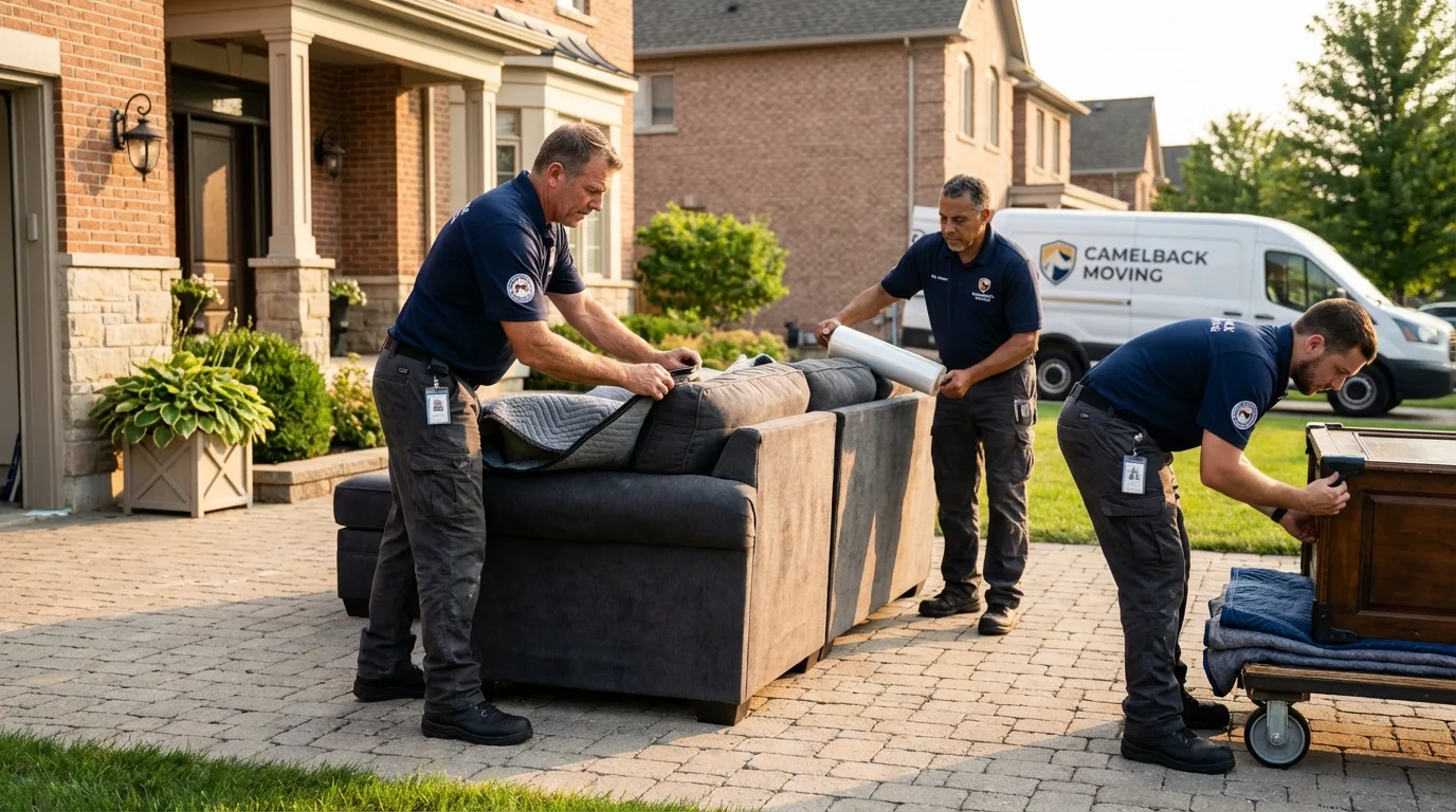 Large estate moving crew wrapping furniture in Leesville, LA