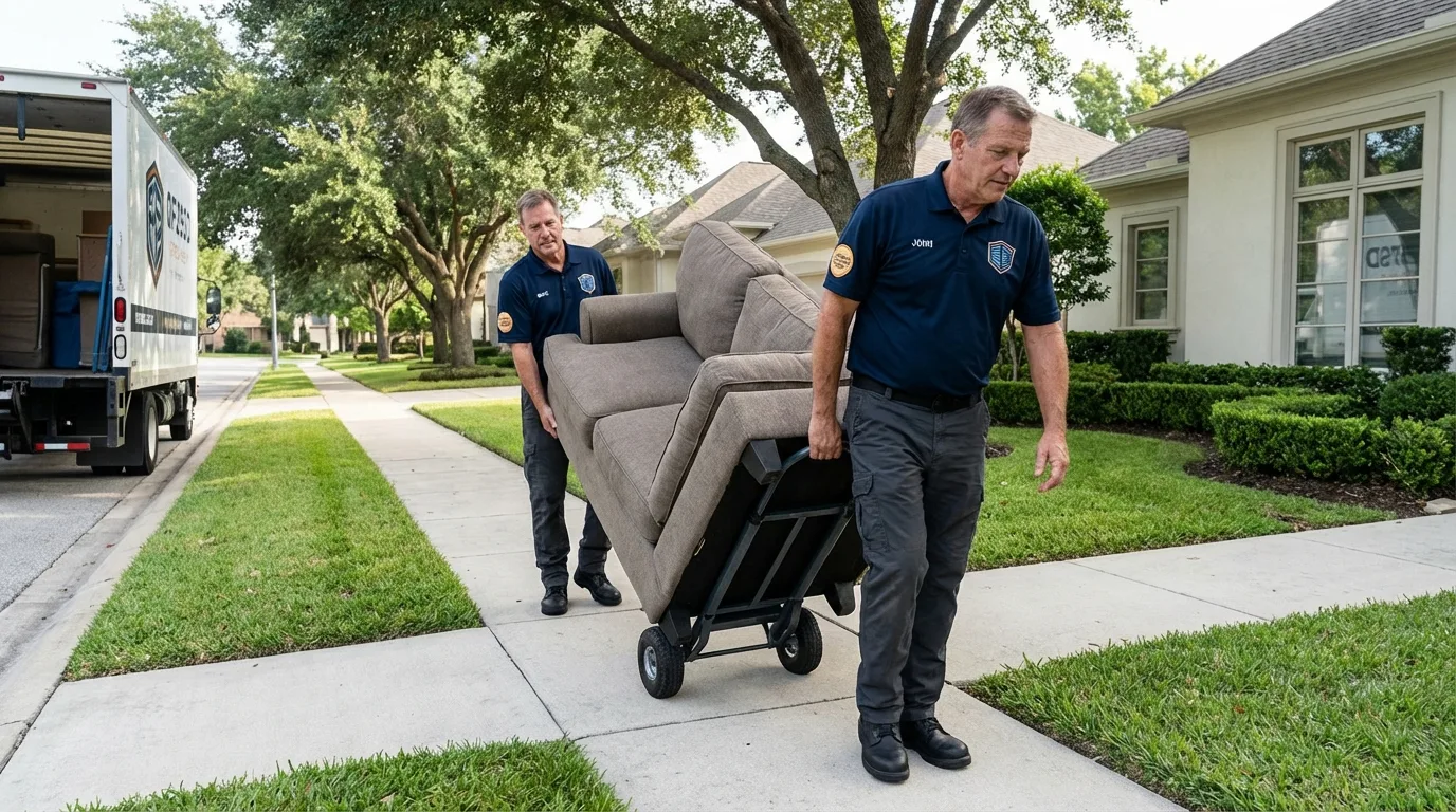 Local residential moving crew loading furniture in Leesville, LA