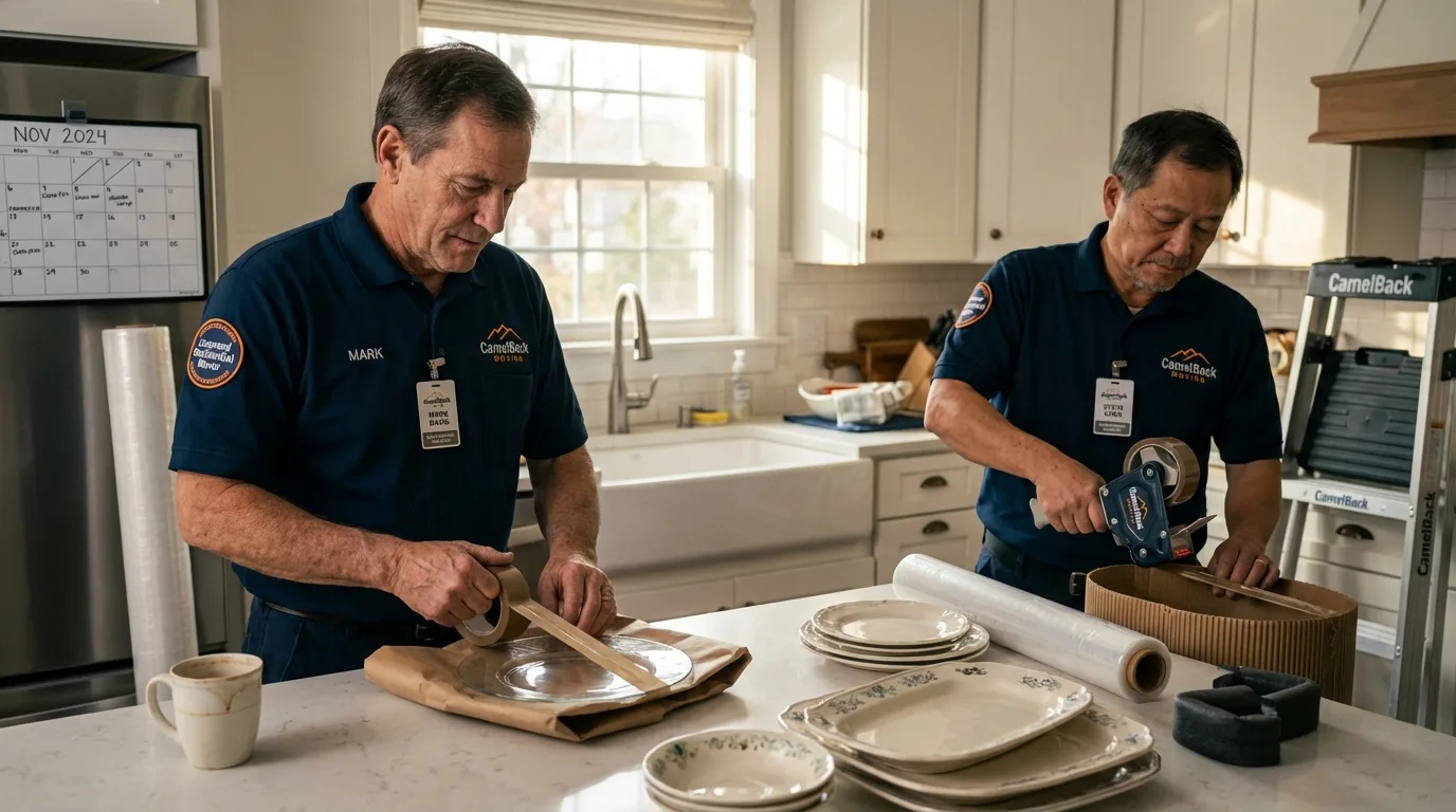 Professional crew packing kitchen dishware in Leesville, LA